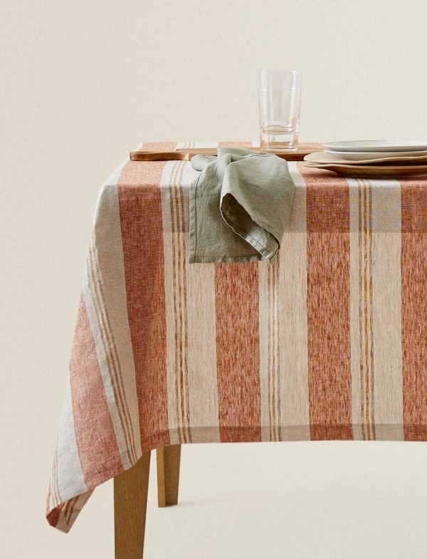 Big Striped Linen Tablecloth