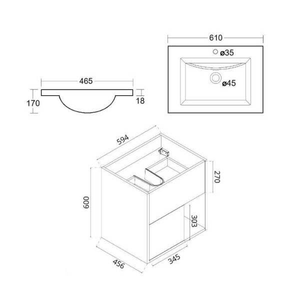 Wall Hang Open Shelf Vanity